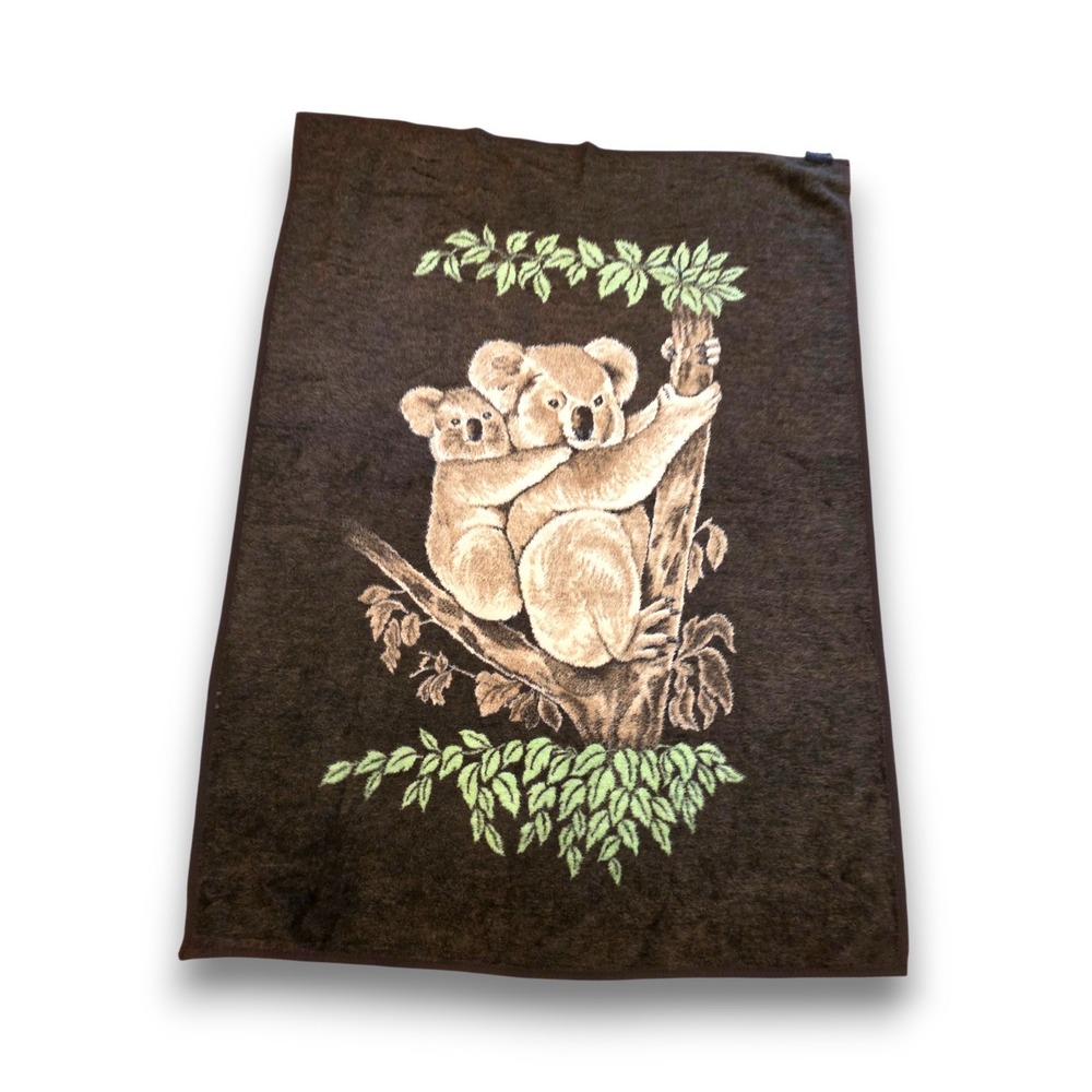 Vintage Biederlack Reversible Acrylic Blanket Brown Koala West Germany 76x56